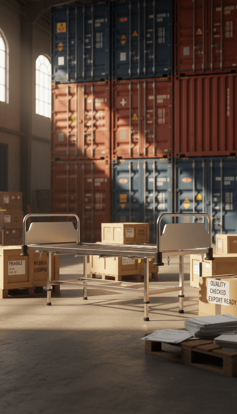 Hospital bed frame prepared for international export